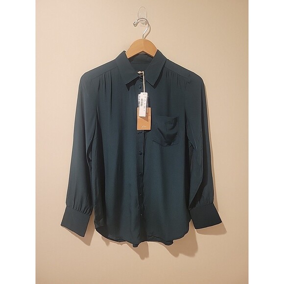 NWT J. Crew Button Up Shirt Long Sleeve 100% Silk Blouse Forest Green Size 6 - Picture 1 of 9